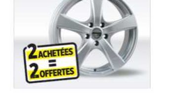 2 jantes aluminium achetées = 2 jantes offertes (retrait gratuit Feu Vert)