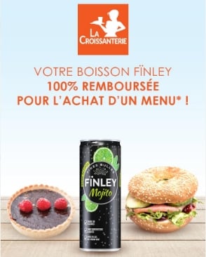Bon plan La Croissanterie : 1 canette Finley gratuite (remboursée) pour l’achat d’un menu