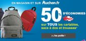 Rentree scolaire Auchan 50 sur la carte sur sac cartable ou trousse