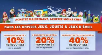 Jusqu’à 40% remboursé sur les jouets sur Cdiscount (1 jouet =10%, 2 jouets =20%, 3 jouets =40%) en 1 bon d’achat