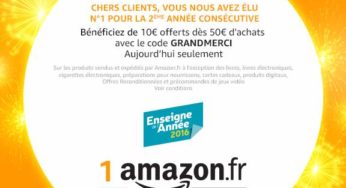 Amazon enseigne de l’année = 10€ de remise immédiate dès 50€ (pendant 24h)