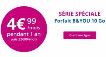 Forfait B&You 10 Go pas cher : 4,99€ avec appels/SMS/MMS illimités pendant 1 an