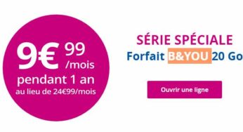 9,99€/mois le forfait 20Go B&YOU de Bouygues Telecom au lieu de 24,99€