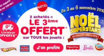 BON PLAN : 2 achetés = le 3ème offert sur Fisher Price, Hot Wheels, Barbie, Mattel, Mega Bloks… livraison gratuite