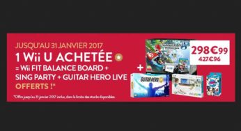 Moins de 300€ le pack Wii U Premium Mario Kart 8 + Wii Fit U avec Balance Board et Fit Meter + Sing Party avec Micro + Guitar Hero Live !