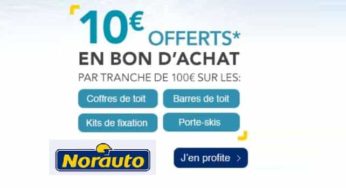 10€ tous les 100€ par Norauto sur les coffres de toit, attelage, barres de toit, porte-ski