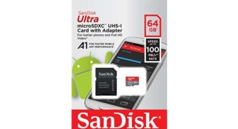 moins de 18 euros la carte micro SDXC 64 Go SanDisk Ultra Android 100 Mo/s + adaptateur