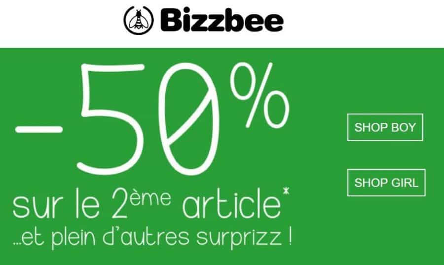 1 article acheté = le second à -50% sur Bizzbee