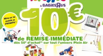 10€ de remise sur les articles Plein Air Toys’R Us dès 50€ (même promo)