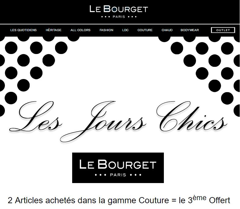 2 articles Couture Le Bourget achetés = le 3ème offert (collant, bas, mi-bas)