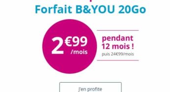 DERNIER JOUR ! 2,99€/mois le Forfait 20Go B&YOU sans engagement