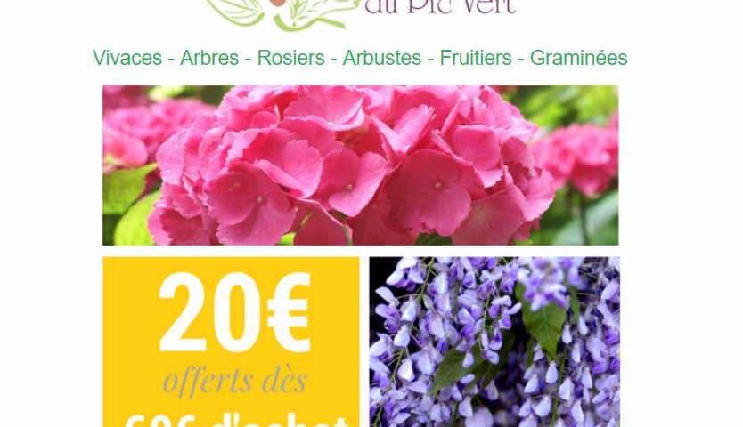 Bon plan jardinerie en ligne : -20€ des 60€ d’achat sur Jardin du Pic Vert