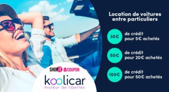 Bon d’achat Koolicar : 5€ = 30€, 20€ = 50€, ou 50€ = 100€ sur la location voiture entre particulier 🚙