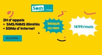 1,99€ le Forfait SOSH 50Mo / 2h appels / SMS&MMS illimité sans engagement