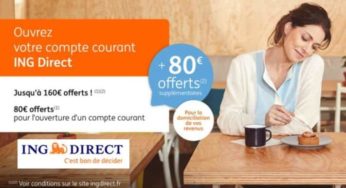 Jusqu’à 160€ offert pour l’ ouverture compte ING Direct (0€ frais / CB gratuite) 80€ + 80€