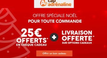 Chèque cadeau Cap Adrénaline : 1 chèque cadeau 25€ offert pour toute commande d’un bon cadeau