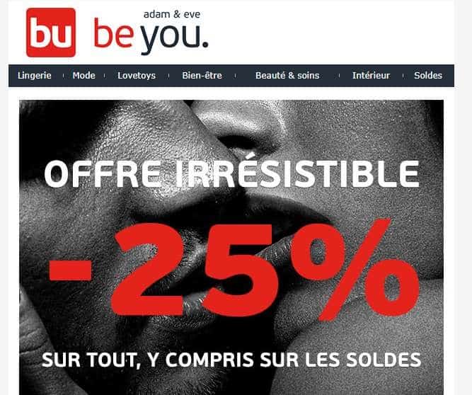 Nocturne Be You (Adam & Eve) 25% supplémentaire sur tout (même soldes) – jusqu’à minuit