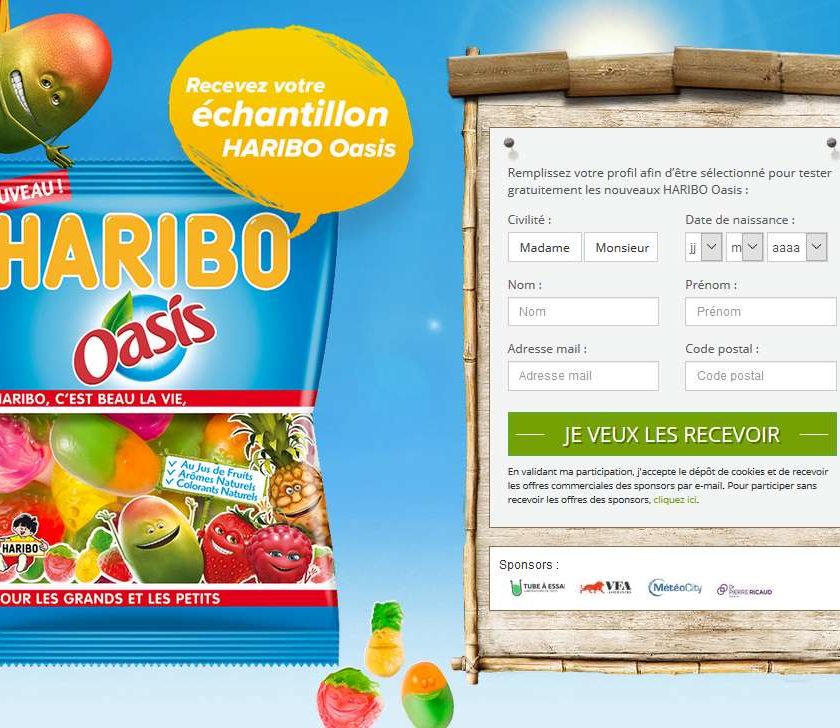 échantillon petit sachet gratuit Haribo Oasis