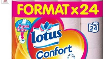 Pas cher : 7,3€ lot de 24 rouleaux de papier toilette Lotus Confort double épaisseurs