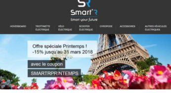 15% de remise sur toute la boutique Smart R (hoverboards, vélos et trottinettes électriques…)