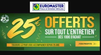 25€ de remise sur l’entretien auto Euromaster dès 100€ d’achat