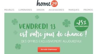 Offre vendredi 13 Home24 : 25% supplémentaire sur les articles grand déstockage (mobilier et déco)