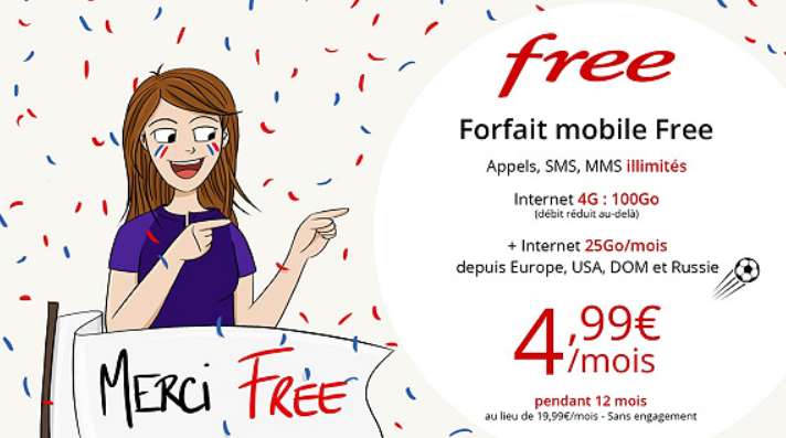 Nouvelle vente privée Free mobile forfait 100Go : 4,99€ en tout illimité (+25Go Europe, USA, Russie et DOM)