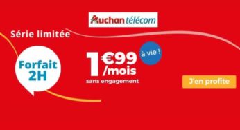 Petit forfait : Offre Auchan Telecom 1,99€ le forfait 2h (au lieu de 3,99€) A VIE