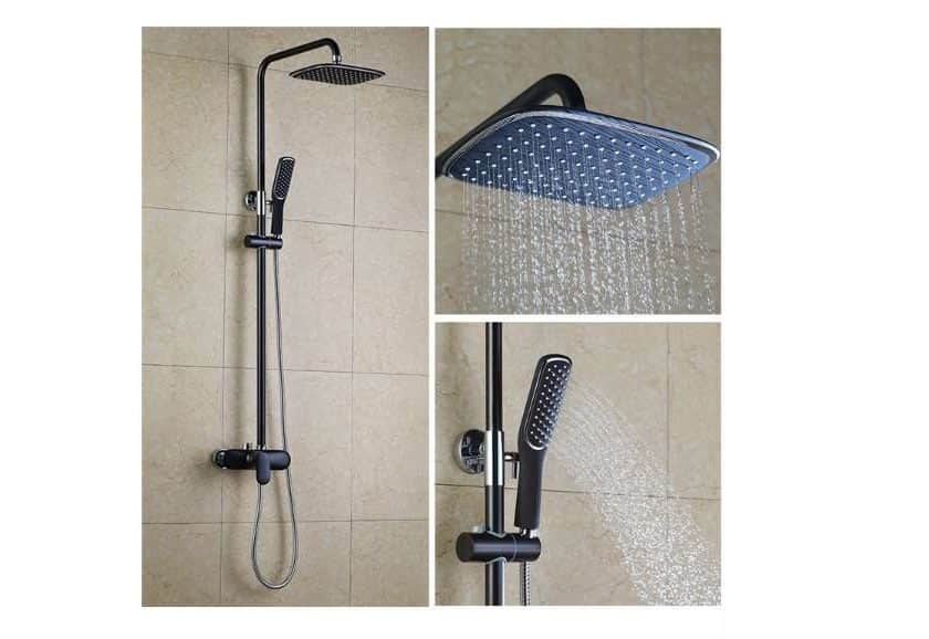 vente flash colonne de douche noir mat avec hauteur réglable Homelody