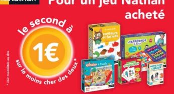 1 jeu Nathan acheté = le second à 1€ (offre de remboursement)