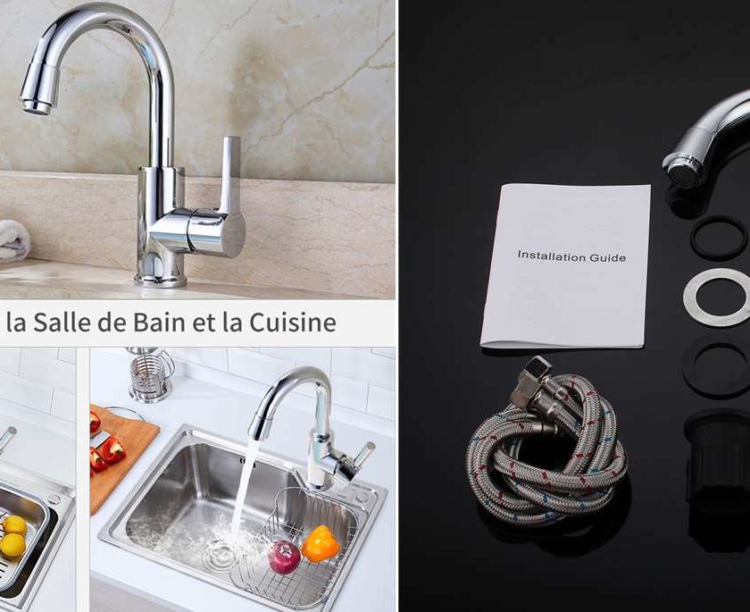 robinet mitigeur de salle de bain ou cuisine pivotant Homelody