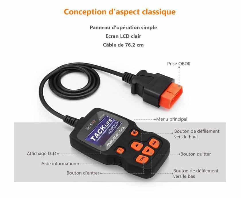 lecteur de code d’erreur auto OBD2 pas cher Tacklife AOBD2A