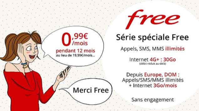 Série Spéciale Forfait Free 0,99€ par mois les 30Go
