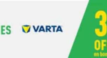 1 batterie auto Varta achetée = de 25€ à 30€ en bon d’achat sur reprise de votre ancienne (Norauto – Feu Vert)