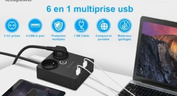 19,99€ lot de 2 blocs multiprise parafoudre 2 prises secteur + 4 ports USB IECOPOWER (1,5 mètres)