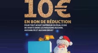 10€ de remise sur les jouets et jeux vendus sur Auchan dès 50€ d’achat