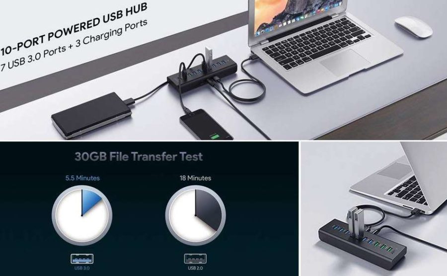 Moins de 21€ le HUB 10 ports USB Aukey (3 ports charge rapide)