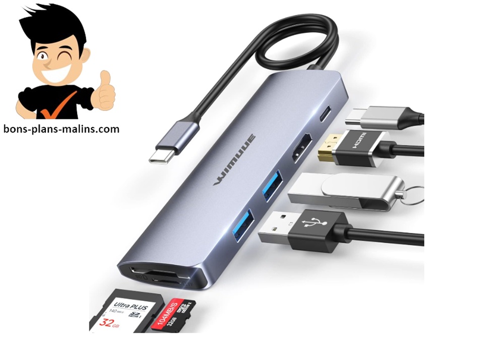 promotion adaptateur hub usb c en aluminium 7 en 1 wimuue