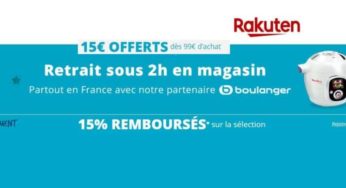 15€ de remise sur Boulanger (via Rakuten) dès 99€ + 15% remboursés et retrait en magasin