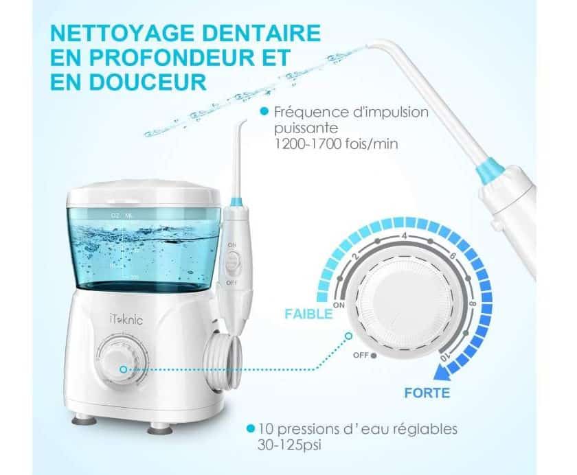 jet dentaire électrique iTeknic réservoir 600ml avec 7 buses