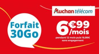 Forfait Auchan Telecom 30Go à 6,99€ (Appels /SMS/MMS illimités) pendant 12 mois