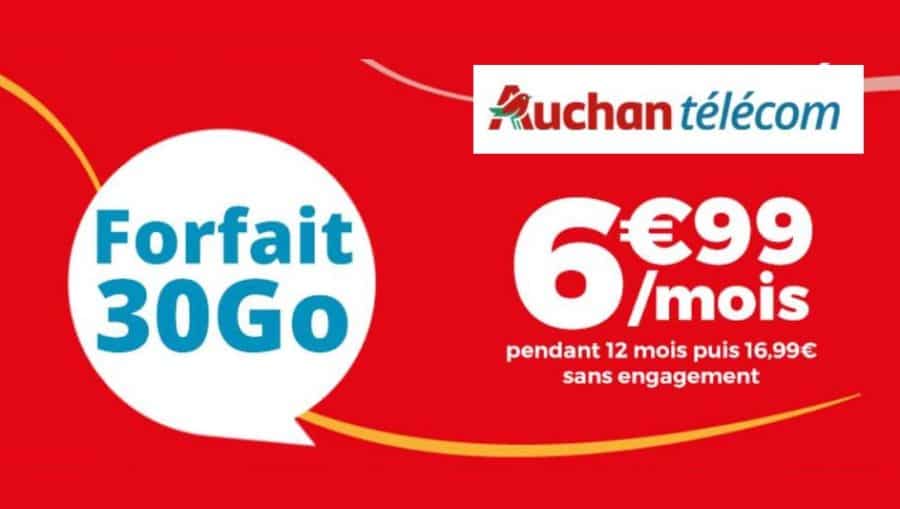 Forfait Auchan Telecom 30Go à 6,99€ (Appels /SMS/MMS illimités) pendant 12 mois