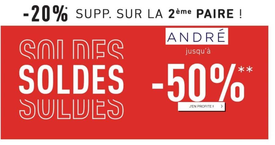 20% réduction en plus sur les soldes André (jusqu’à -60%) dès 2 articles