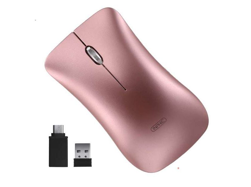 souris sans fil silencieuse 1600DPI Inphic or rose