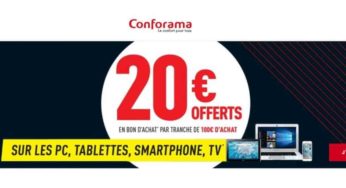 CONFO 20€ offerts par tranche de 100€ d’achat de PC, Tablette, Téléphonie et TV (en bon d’achat)