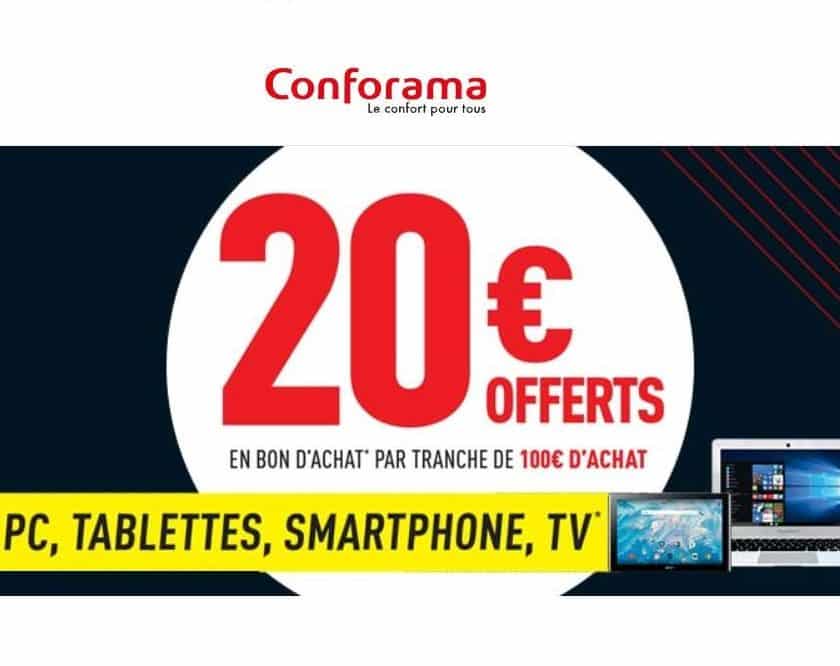 20€ offerts par tranche de 100€ d'achat de PC, Tablette, Téléphonie et TV