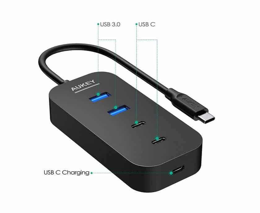 HUB 5 Ports USB Aukey CB-C48 2 USB 3.0 + 2 USB C + 1 USB C avec PD