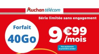 Forfait 40Go Auchan Telecom 9,99€ par mois (sans engagement de durée) Appels-SMS-MMS illimités