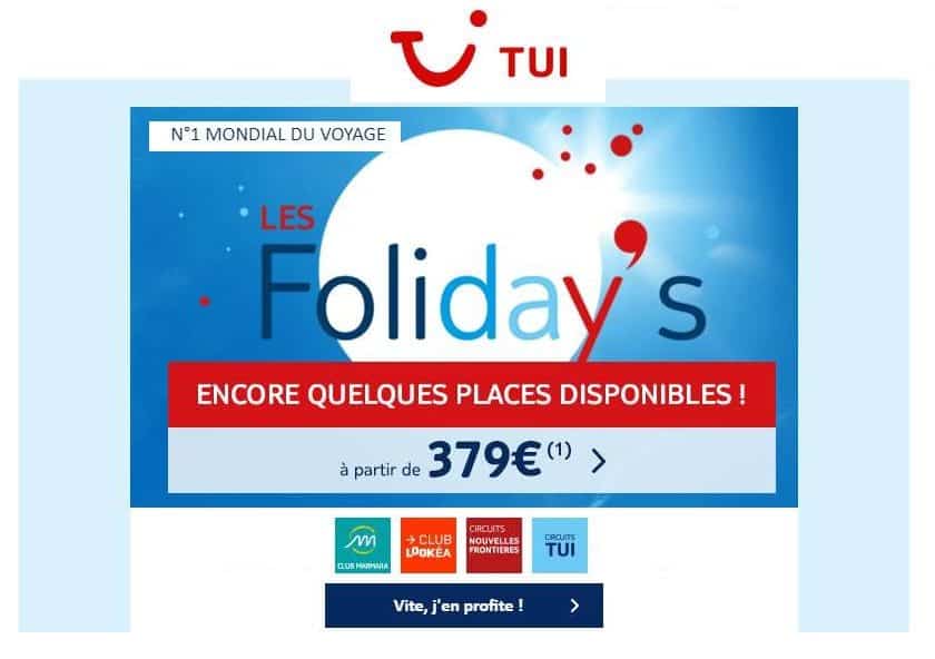 FOLIDAY’S TUI les offres de séjours en été à prix fous de Tui