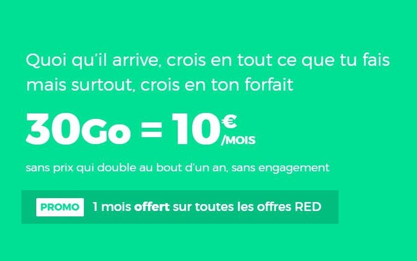 Bon plan 1 mois gratuit et forfait 30Go RED SFR à seulement 10€